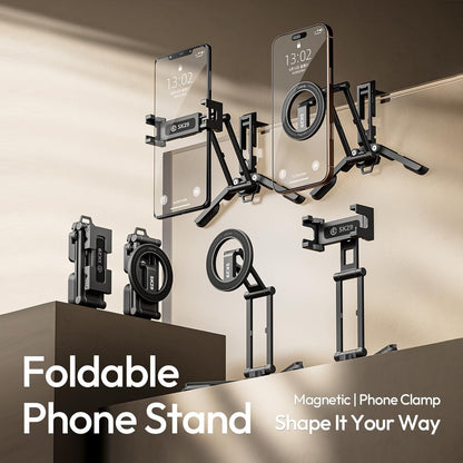 ULANZI Magnetic Phone Tripod Stand, Foldable Mini Tripod with MagSafe Phone Holder & Cold Shoe Mount, Camera Adapter with 1/4”, Arca, Uka QR Base, for DJI Canon Nikon, iPhone 17/16/15/14/13/12 Series