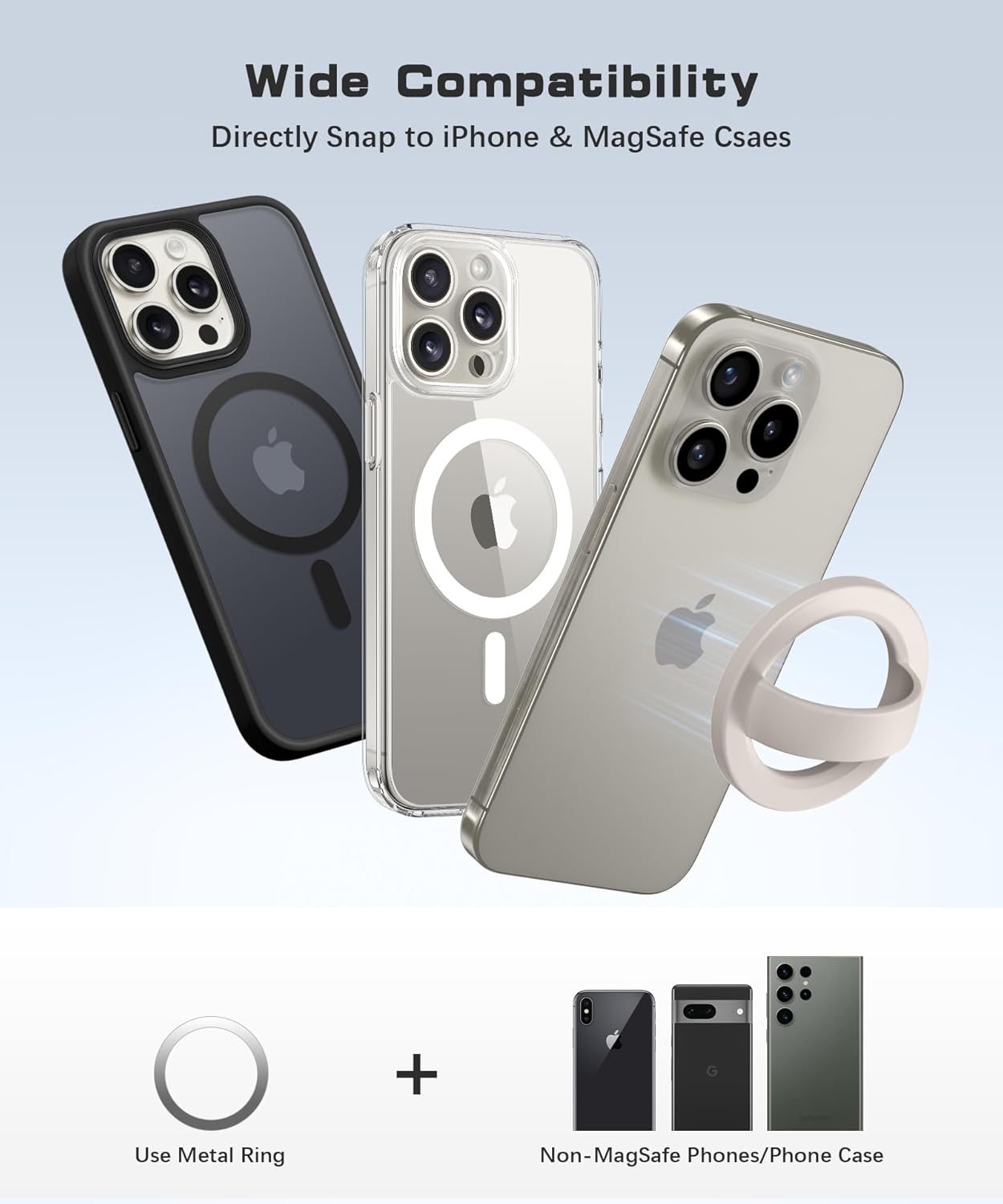 GONEZ Magnetic Phone Grip Compatible with MagSafe, Removable Silicone Loop Grip, Phone Ring Holder for Back of Phone for iPhone 16/15/14/13/12 Series, Black