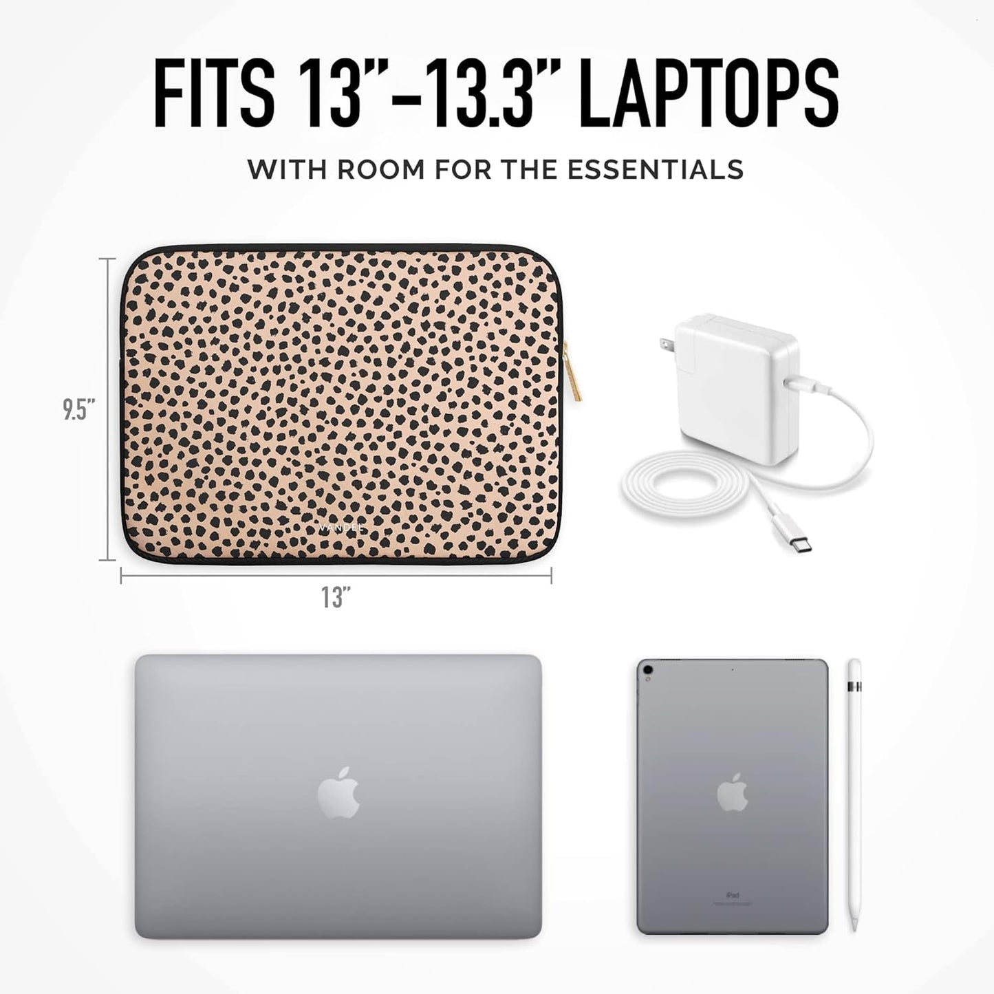 Vandel MacBook Air 13 inch Laptop Sleeve, Fits 13-13.3 inch Laptops: Neoprene MacBook Air & Pro Case, Chromebook, HP Soft Cover | Thin Computer Carrying Bag, Cheetah Mac (M1 & M2) Pouch