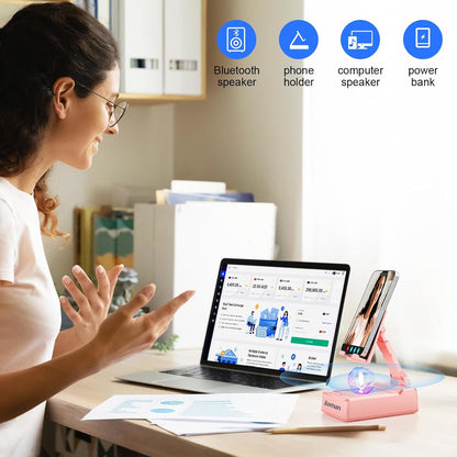 JTEMAN Gifts for Men Women,Cell Phone Stand with Bluetooth Speaker,Cool Tech Gadgets,Unique Birthday Gifts for Men Husband Mom Dad-Pink