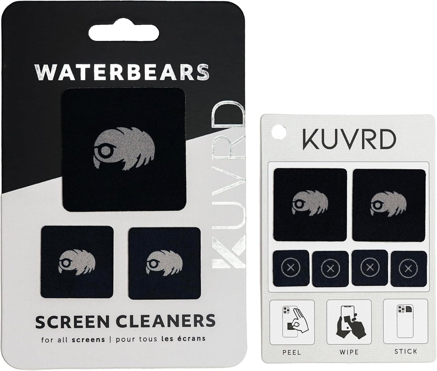 KUVRD Waterbear - Universal Screen Cleaners - Teeny Tiny Cleaning Tools for Your Lenses & Screens - 2-Pack - (1 Patch Set, 1 Pad Set)