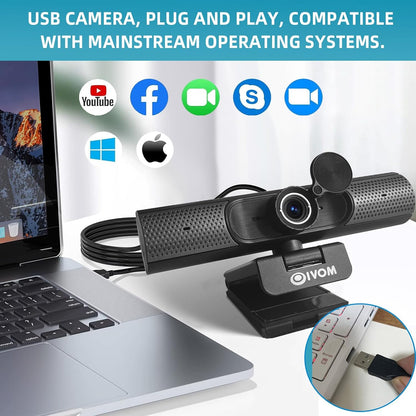 Webcam With Microphone and Speaker, 1080P Web Camera for Desktop Computer Laptop, USB With Physical Privacy Cover, Plug and Play, Streaming, Wide Angle 3 in 1