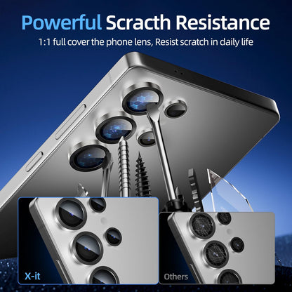 X-it Camera Lens Protector for Samsung S25 Ultra, 9H Tempered Glass, Independent Metal Aluminum Edge Original Protection Design, Suitable for Phone Case, Anti-scratch, Anti-reflective,Silver