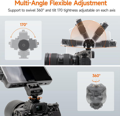 Adjustable Gimbal Monitor Cold Shoe Adapter, Metal Field Monitor Mount Holder, 360 Degree Swivel and Tilt Adjustable Monitor Mount Bracket with Cold Shoe Mount, Locating Pin Design Cold Hot Adapter