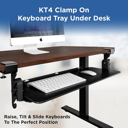 Kt4 Clamp on Keyboard Tray, Adjustable Slide Out Drawer for Desk, Height Tilt Adjustable Keyboard Holder, Under Desk Pull Out Tray (Black)