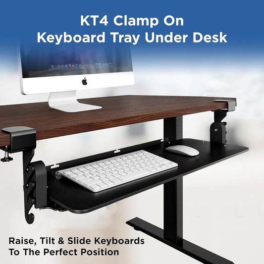 Kt4 Clamp on Keyboard Tray, Adjustable Slide Out Drawer for Desk, Height Tilt Adjustable Keyboard Holder, Under Desk Pull Out Tray (Black)