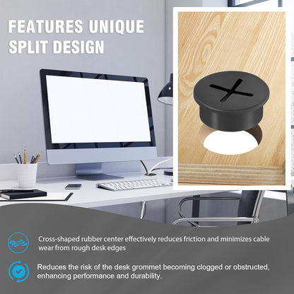 1" Black Desk Grommet, JTemgle Flexible Cable Grommet with Bi-Metal Hole Saw Cross Rubber Cable Hole Cover Wire Organizer Caps Desktop Cord Management for Home Office TV Stands Tabletops, 13 Pieces