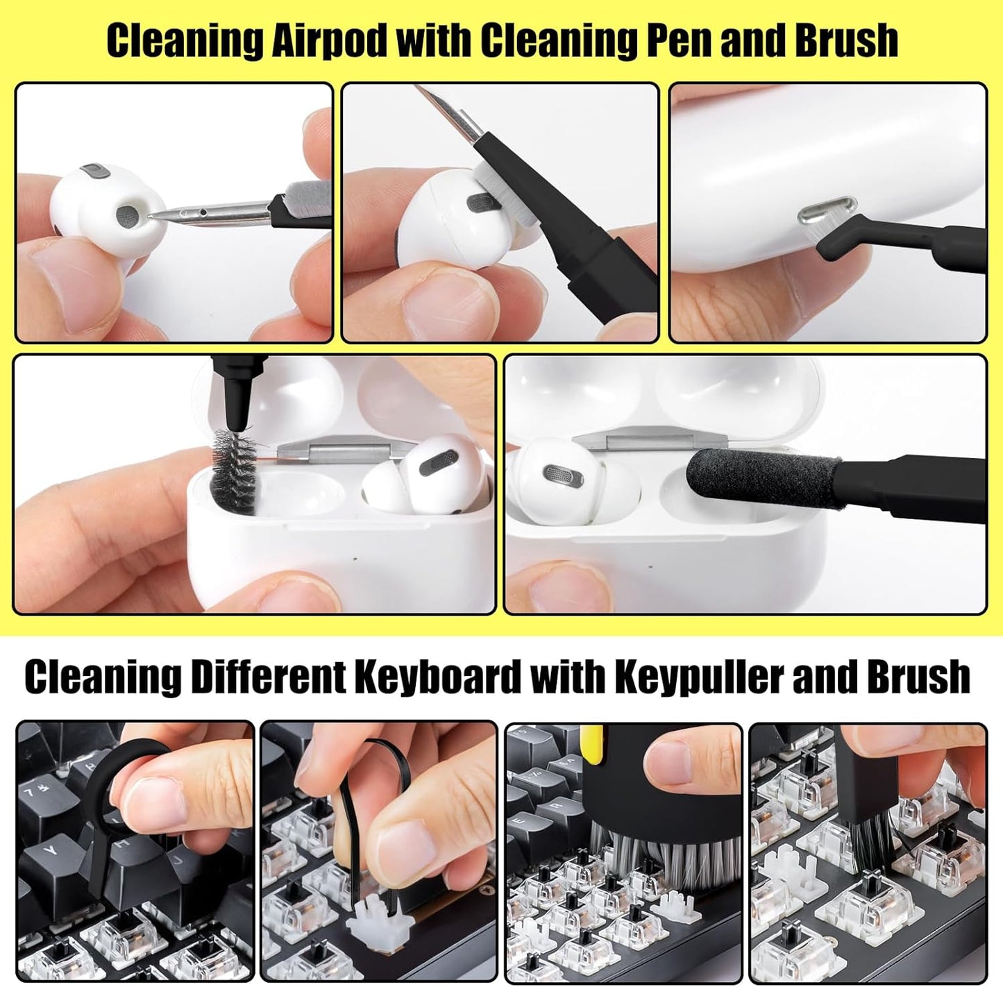 walrfid Laptop Phone Screen Cleaner Kit, Computer Keyboard Brush Cleaning Spray for iPhone AirPods MacBook iPad, 20-in-1 Electronic Device Clean Tool for Camera Earbud Car Screens (Black)