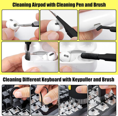 walrfid Laptop Phone Screen Cleaner Kit, Computer Keyboard Brush Cleaning Spray for iPhone AirPods MacBook iPad, 20-in-1 Electronic Device Clean Tool for Camera Earbud Car Screens (Black)