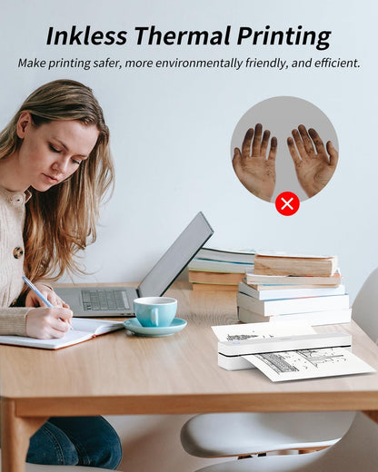 iDPRT Portable Thermal Printer, MT610 Pro Wireless for Travel, 300DPI Bluetooth Inkless Printer Support 8.5" X 11" US Letter& A4&A5 Thermal Paper for Home, Compatible with iOS, Android, Laptop, White