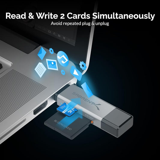 SABRENT SD Card Reader, High-Speed USB C to Micro SD Card Adapter, USB 3.0 OTG Dual Slots Memory Card Reader & 3.0 OTG – High Speed Micro SD Card Reader for SD, SDHC, SDXC, MMC, T-Flash (CR-BCA2)