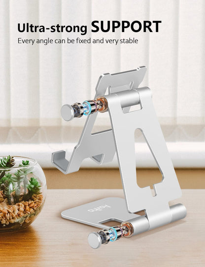 Cell Phone Stand for Desk, Adjustable Desktop Phone Holder Stand, Foldable Moblie Phone Dock for iPhone 15 14 13 12 11 Pro Xs Max Xr X 8 7 6 5 5s SE Nintendo Switch All Phones, Silver