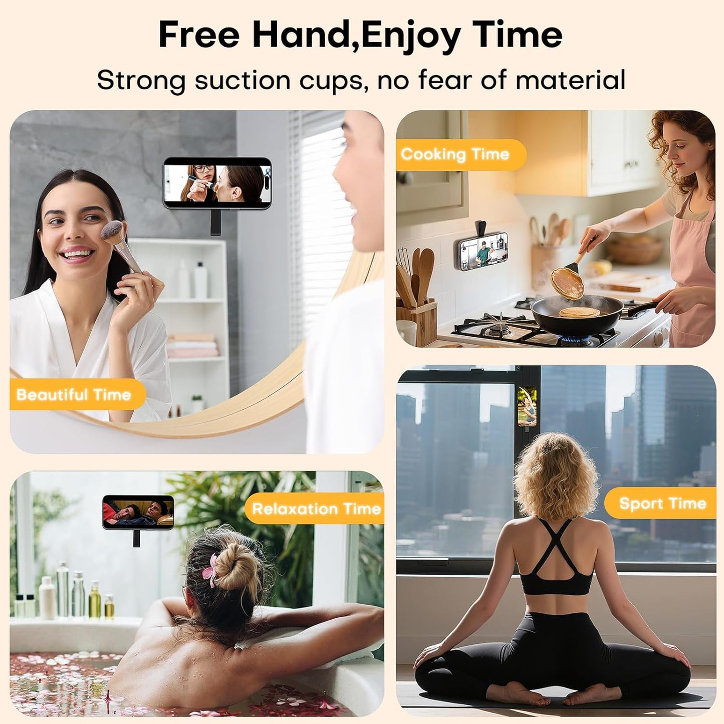 TAURI for Magsafe Suction Phone Grip - Universal Magnetic Suction Grip, 360° Rotating Hands-Free Holder, Silicone Suction Grip for iPhone 16 Pro Max/15/Android/S25,Black