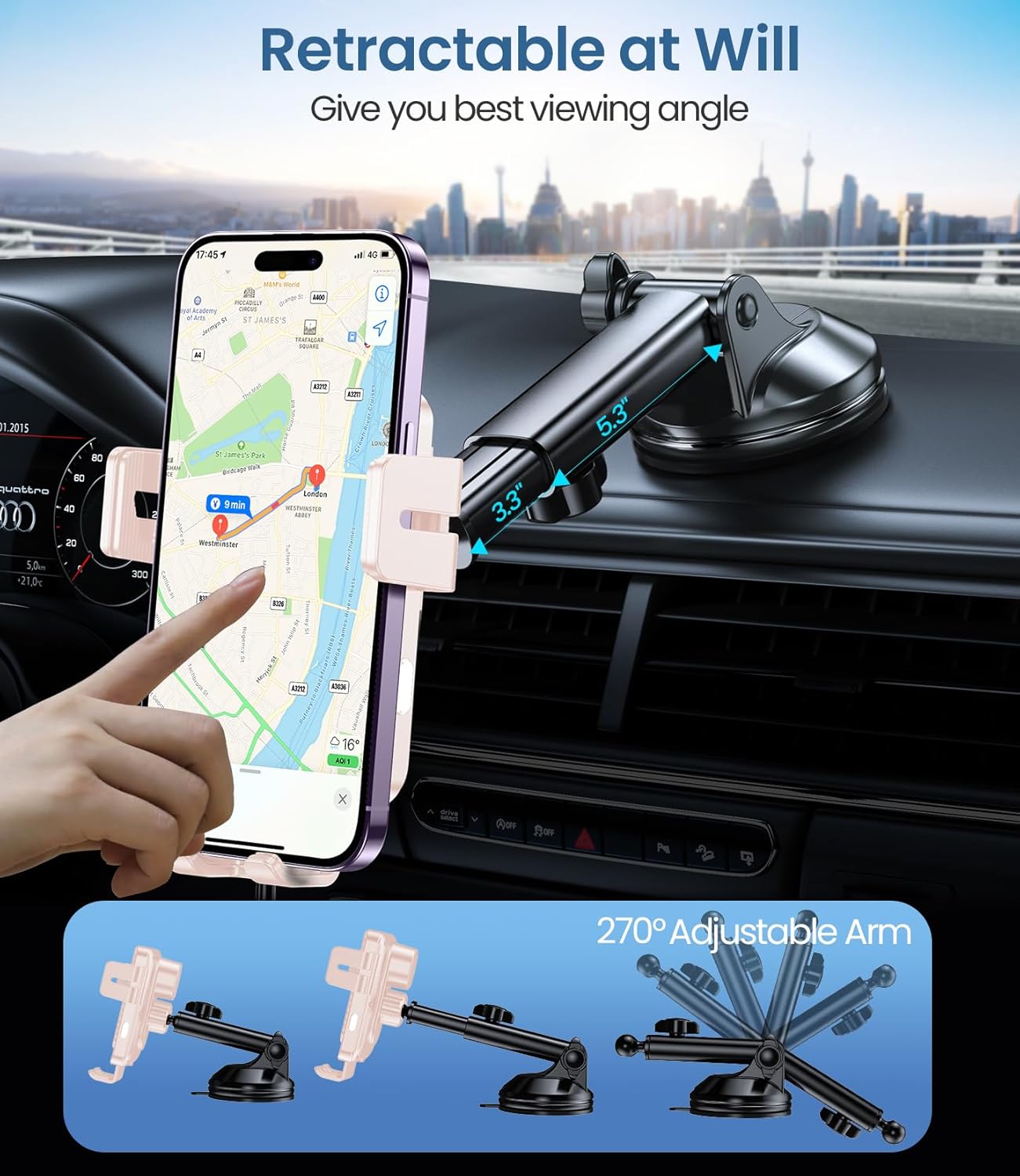 MOKPR Wireless Car Charger, 15W Fast Charging Auto-Clamping Car Mount Hands-Free Car Charger Mount for Dash Windshield Air Vent Compatible with iPhone 16 15/14/13/12, Samsung S23/S22/S21 Pink