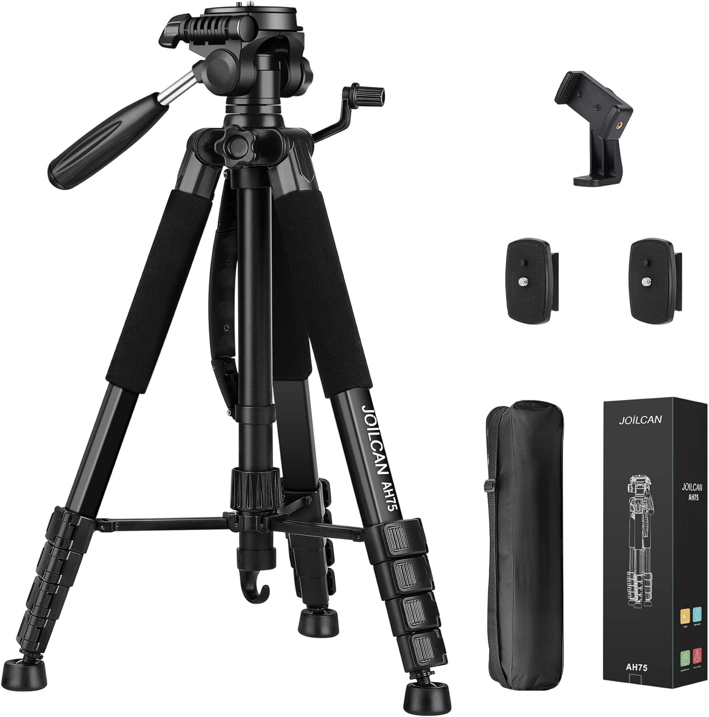 JOILCAN Tripod Camera Tripods, 74" Tripod for Camera Phone Video Recording, Heavy Duty Cameras Tripod Stand, Professional Travel DSLR Tripods Compatible with Canon iPhone, Max Load 15 LB