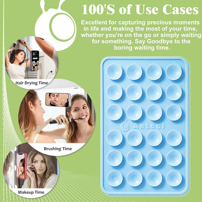 Anteel MAX Silicone Suction Phone Case Adhesive Mount, Upgraded Super Strong Grip, Durable, Easy to Use, Hands-Free Sticky Phone Holder for Selfies, Tiktok Videos, 2.56"x3.94" (WHT&WHT)
