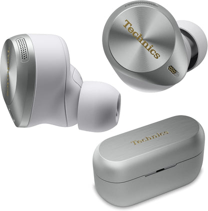 Technics Premium Hi-Fi True Wireless Bluetooth Earbuds with Advanced Noise Cancelling, 3 Device Multipoint Connectivity, Wireless Charging, Hi-Res Audio + Enhanced Calling - EAH-AZ80-S (Silver)