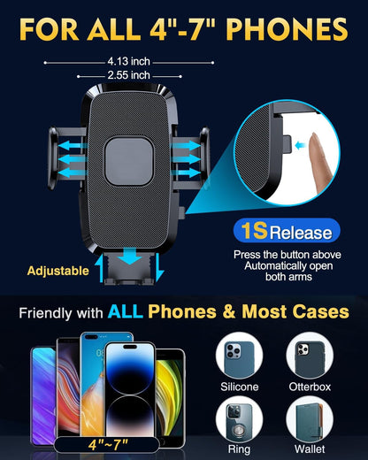 [Military-Grade Construction] Phone Holders for Your Car, 2025 New Car Phone Holder Cell Smartphone Mount Windshield Dashboard Suction Cup Stand Truck Cradle for iPhone Samsung Android All