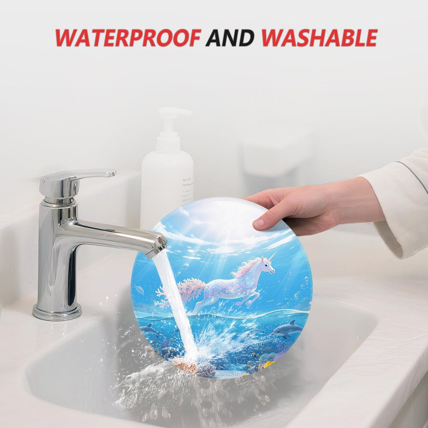 ITNRSIIET Mouse Pad Non-Slip Rubber Base Smooth Surface Stitched Edges Waterproof Durable Compatible with All Mice for Office & Gaming, Desk Accessory, Diameter 8.7 inch, Ocean