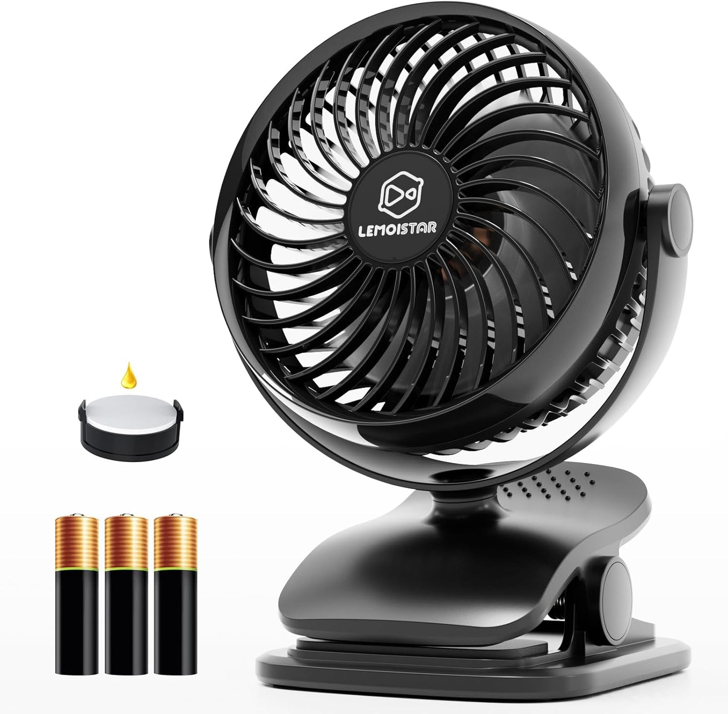 Shinebella AA Battery Powered Clip on Fan with 4-Speed, 5’’ Small Desk Fan with Aroma Function, USB Powered, 360°Rotation, Ultra Quiet, for Golf Cart, Stroller, Bedroom,Car(Batteries Not Included)