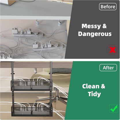Multi-Model Under Desk Cable Management Tray 2 Packs Metal Under Desk Wire Management Clamp Mount Under Table Cord Management No Damage The Desk (Black)