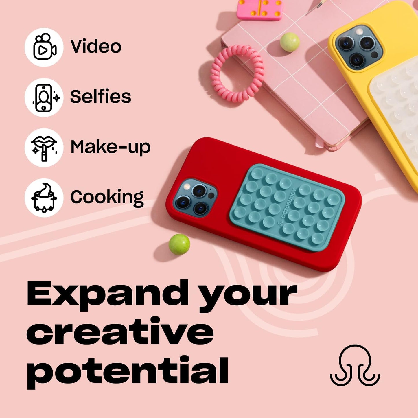 Classic - Silicone Suction Phone Case Adhesive Mount - Hands-Free, Strong Grip Holder for Selfies & Videos - iPhone & Android Compatible - 2.25″ x 3.25″, Pastel Turquoise