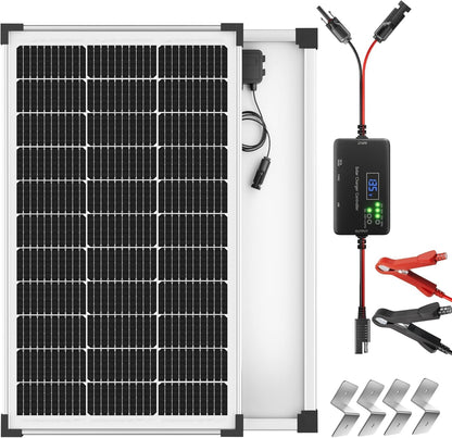 Solar Panel Charger Kit: 100W 12V Solar Panel with 20A Solar Charge Controller, Monocrystalline Solar Panel for RV Battery Car Trailer Marine Boat Caravan and Other Off Grid System
