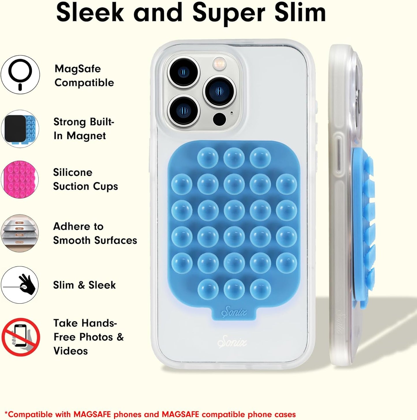 Sonix | Magnetic Silicone Suction Cup Phone Mount for iPhone | Compatible with MagSafe | Light Blue