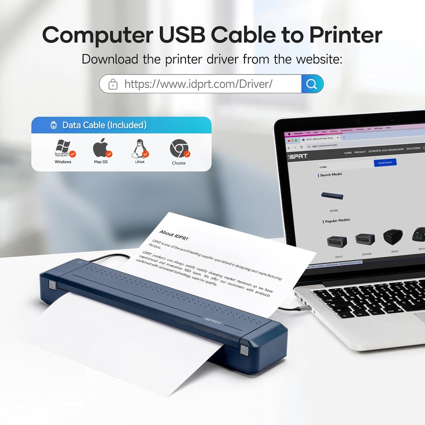 iDPRT Portable-Printer Wireless for Travel, 300DPI Inkless Thermal Small Printers for Home Use, Office, Vehicles, Mobile Bluetooth Printer Supports 8.5" x 11" US Letter, for Smartphone & PC,Blue