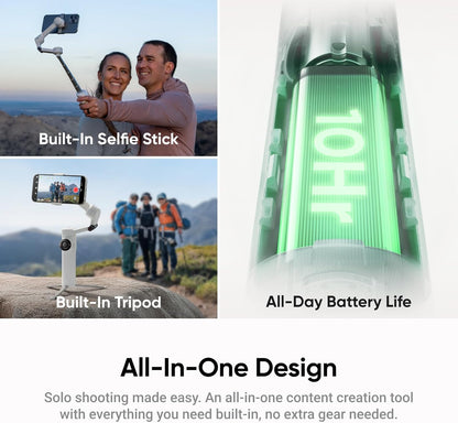 Insta360 Flow 2 White - Foldable AI Phone Gimbal, AI Tracking, Multi-Person Tracking, Built-in Tripod/Selfie Stick, Remote Control, iPhone/Android Portable Stabilizer