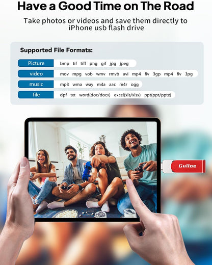 Gulloe 512GB Flash Drive Intended for iPhone, Memory Stick Storage for Photos and Videos Backup, Compatible with iPhone iPad Android PC, Plug and Play, No Application Required (Red)