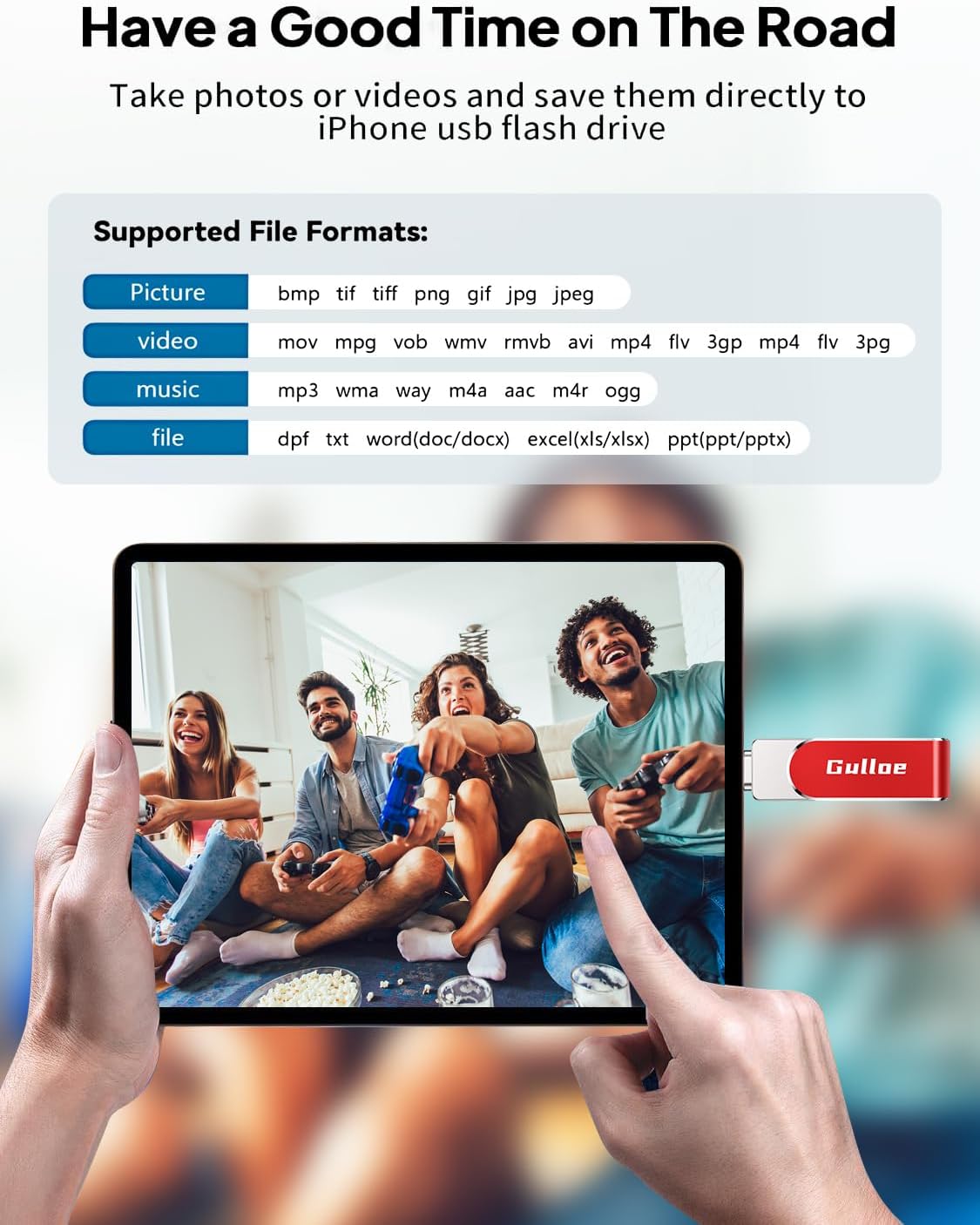 Gulloe 256GB Flash Drive Intended for iPhone, Memory Stick Storage for Photos and Videos Backup, Compatible with iPhone iPad Android PC, Plug and Play, No Application Required (Red)