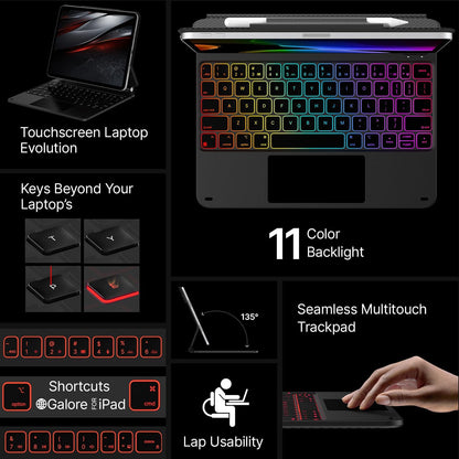 typecase Edge Keyboard Case for iPad Pro 11-inch(M4)2024,Magic Keyboard with 11 Colors Backlight for iPad Pro 11,Keyboard Case with Pencil Holder,Built-in Trackpad,Easy-Set Magnetic Stand,Carbon Fiber