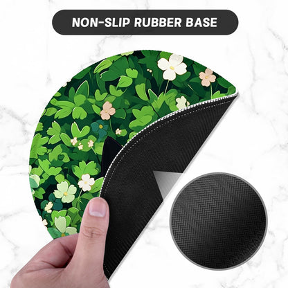 ITNRSIIET Round Mouse Pad with Stitched Edge Premium-Textured Waterproof Non-Slip Rubber Base Desktop Protection Mat Diameter 8.7 inches, Green Leave Cat