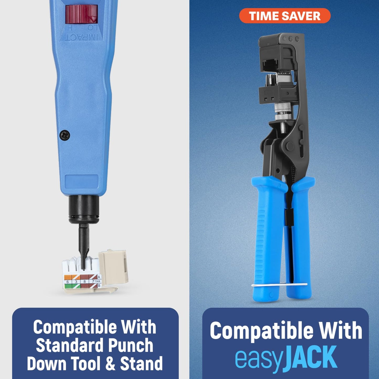 Everest 90° Angled RJ45 Cat6A Keystone Jacks 50-Pack in Light Almond - Slim Profile Female RJ45 Connectors - Cat 6A Keystone Jack - Compatible with 90° Angled Speed Termination Tool - easyJACK