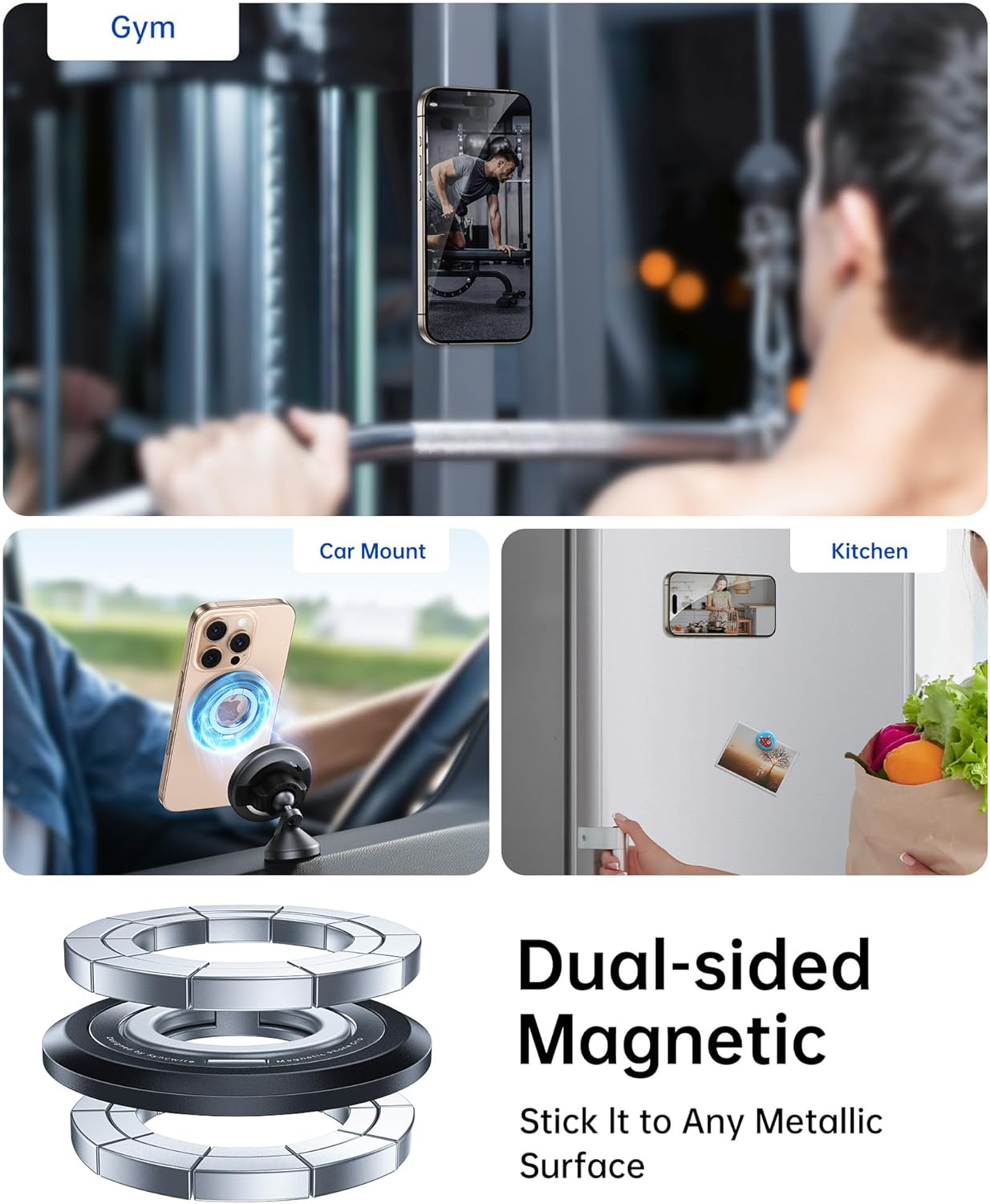 SYNCWIRE for MagSafe Ring Phone Holder, 360° Rotation Magnetic Cell Phone Grip Dual-Sided Magnets Phone Ring Kickstand Compatible with iPhone 16 15 14 13 12 Pro Max MagSafe, Android, Samsung etc.