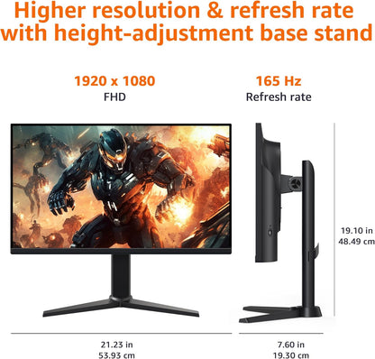 Amazon Basics 24 inch Gaming Monitor, FHD 1080P, 165Hz, VESA Compatible, Adaptive sync, 1ms Response, Black