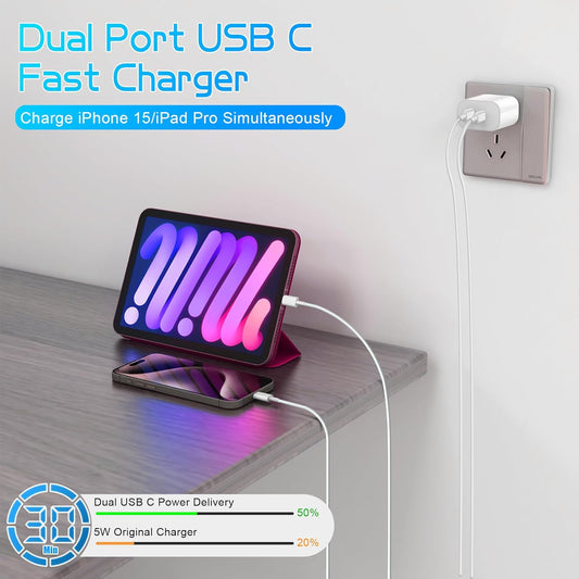 Dual Port USB C Charger for iPhone 16 15,Quick Double USBC Charger Fast Charging Block,2Pack Apple Wall Power Adapter Plug,6FT USB C to C Cable for iPhone 16 Pro/16 Pro Max/15 Pro/15 Plus,iPad Pro/Air