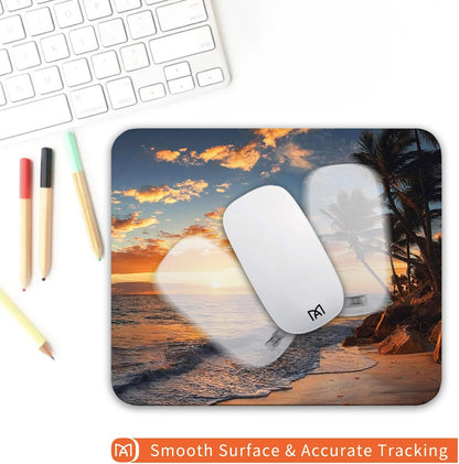 Square Mouse Pad Beach Sunset, Personalized Premium-Textured Custom Mouse Mat Design, Washable Mousepad Cloth, Non-Slip Rubber Base Computer Mouse Pads for Wireless Mouse