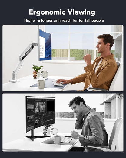 HUANUO Single Monitor Arm for 40 inch Screens, Ultrawide Computer Monitor Mount Holds 26.48 lbs, Upgraded Adjustable Stand with USB, C-Clamp & Grommet Base, VESA 75x75 or 100x100mm