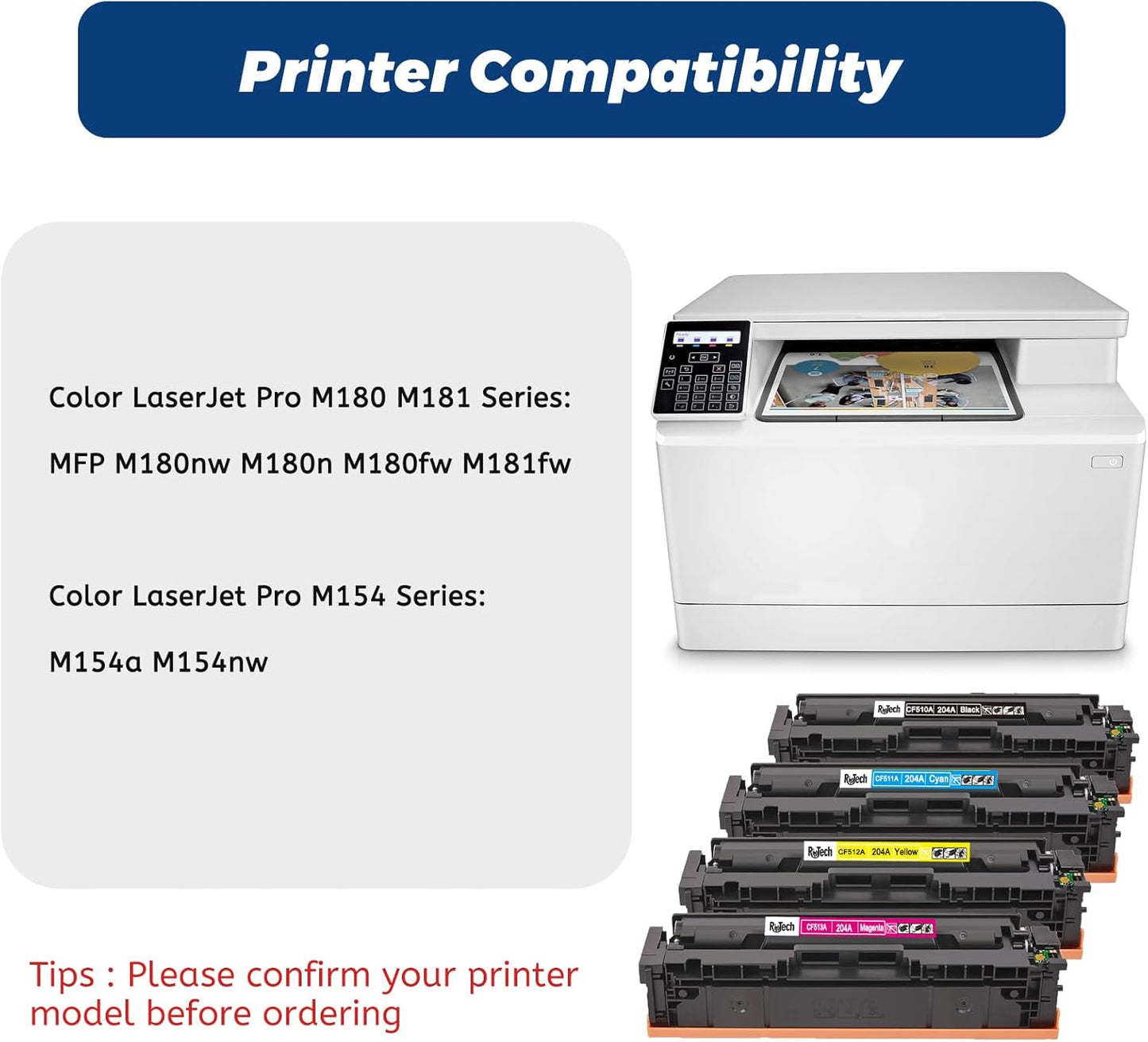 204A Toner Cartridge,Compatible for HP 204 A CF510A CF511A CF512A CF513A for HP Color Laserjet Pro MFP M180nw M180n M154nw M154a MFP M181fw Printer, Black Cyan Yellow Magenta ( 4 Pack )