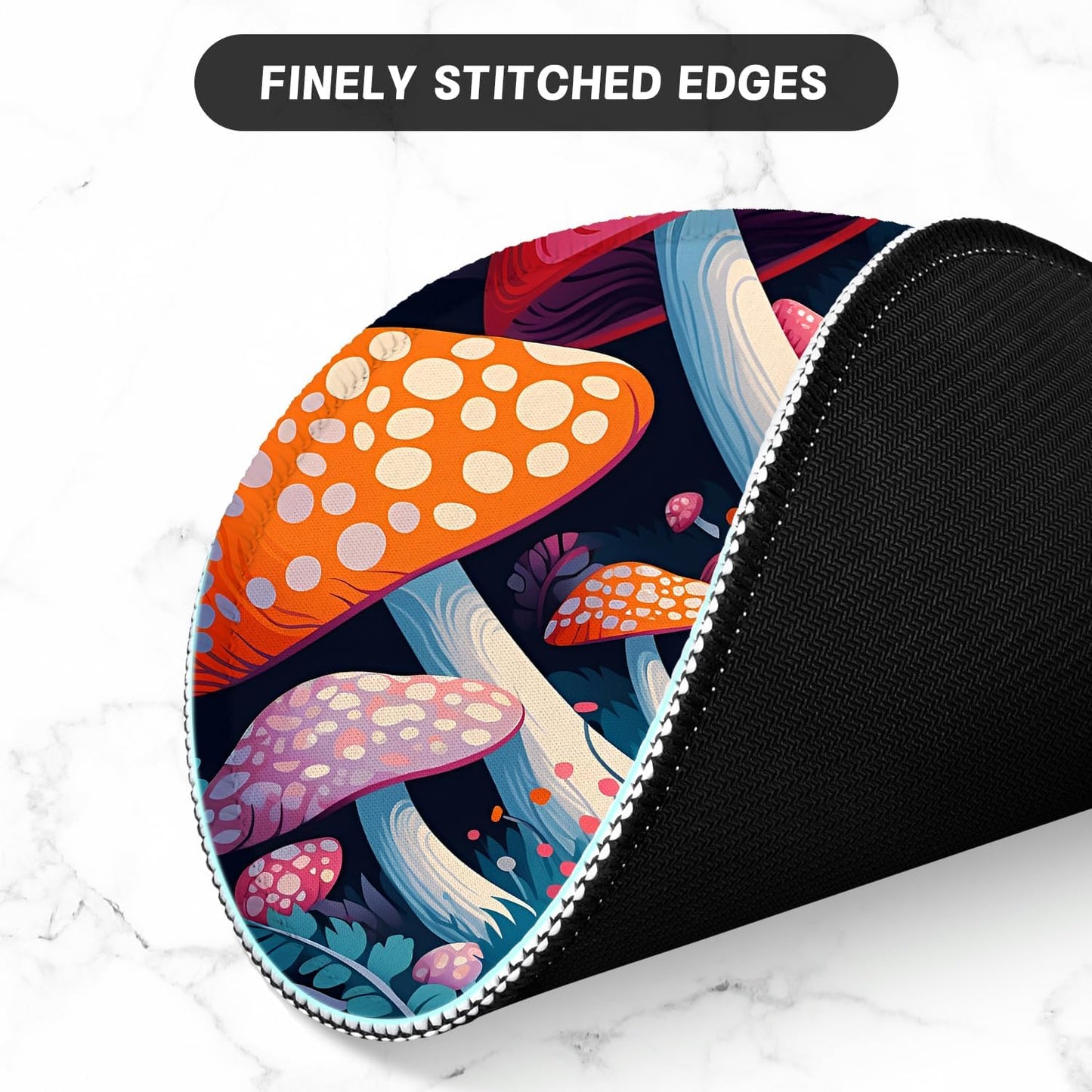 ITNRSIIET Round Mouse Pad with Stitched Edge Premium-Textured Waterproof Non-Slip Rubber Base Desktop Protection Mat Diameter 8.7 inches, Pretty Mushroom