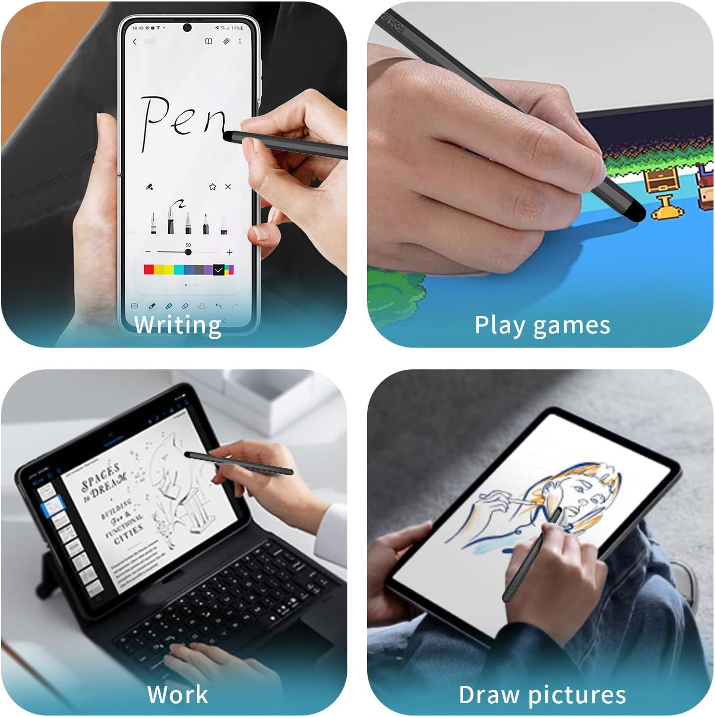 Stylus Pens with Pen Slot for Touch Screens, High Precision Capacitive Universal Stylus for iPad iPhone Tablets Samsung Galaxy All Touch Screen Devices (Black-Long)