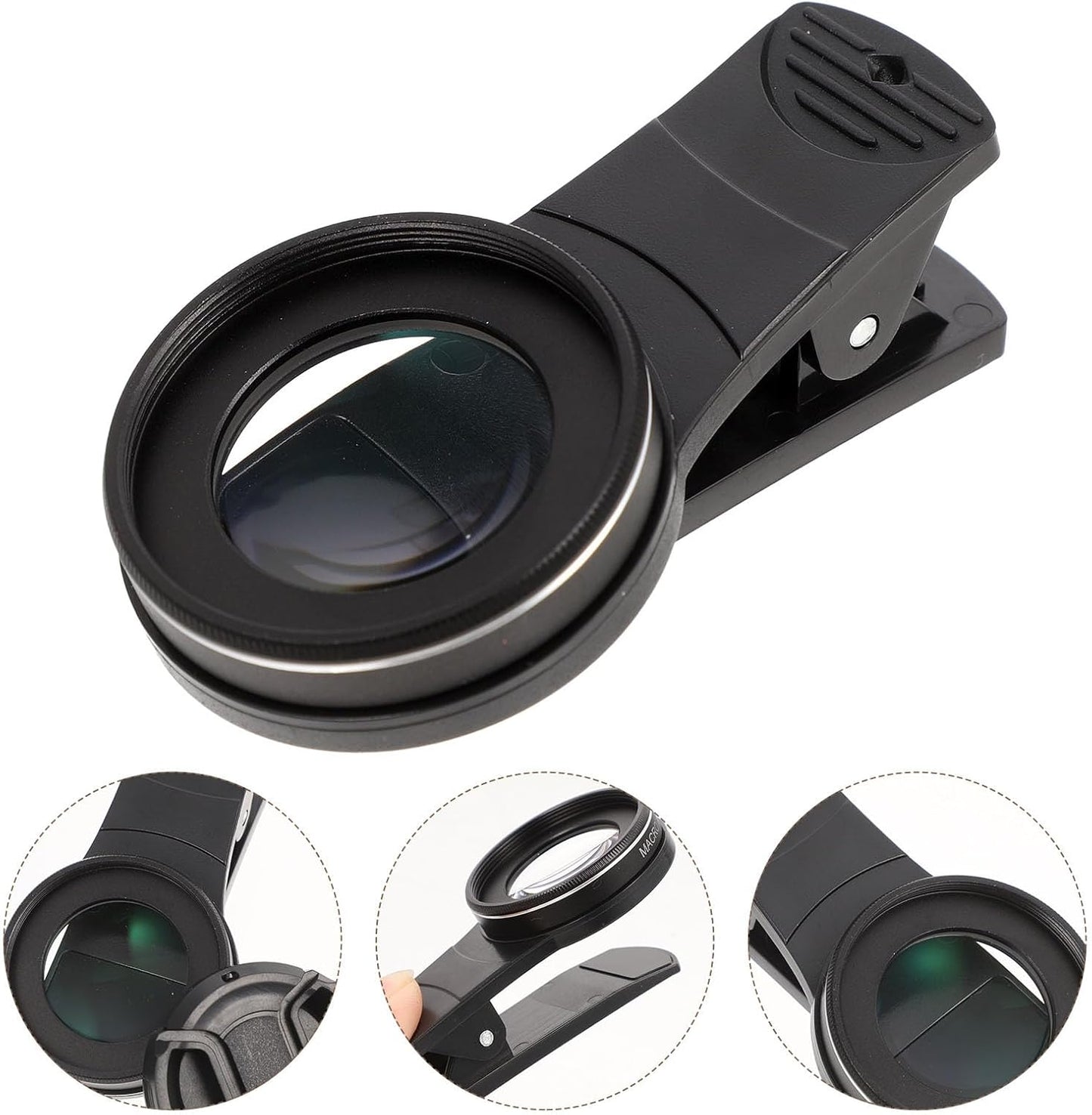 Phone Lens : 37mm 15X Macro Lens for Phone Camera Clip-on Magnifying for Close-up Photography (Black)