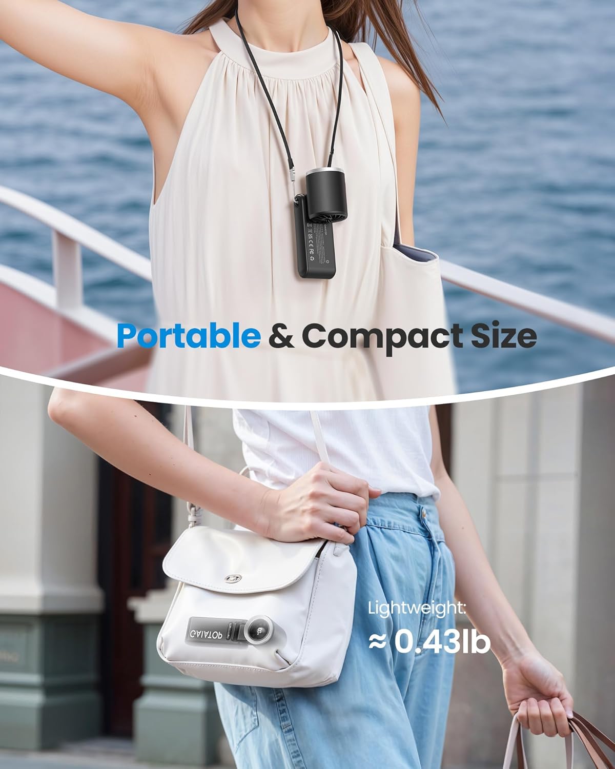 Gaiatop Portable Handheld Mini Fan, 21 Working Hours 6 Speeds, Rechargeable Battery Operated, 180° Foldable with LED Display, Small Desk Personal Fan for Women Gifts Travel, Working- Black