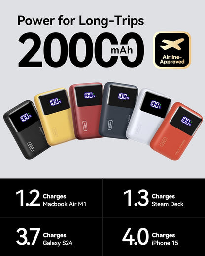 INIU Power Bank, 20000mAh 65W Ultra Small USB C Laptop & Phone Portable Charger, Fast Charging Flight Cruise Ship Family Trip Accessories Battery Pack for College Students Travelers Boys Girls, Blue