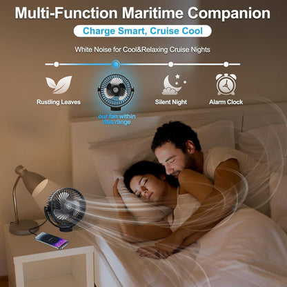 Magnetic Cruise Fan with 12000mAh Battery - Portable Cabin Air Circulator, 3-Speed LED Desk Fan with Timer, Power Bank & Ceiling/Wall Mount, Cruise Ship Approved for Travel (Black)