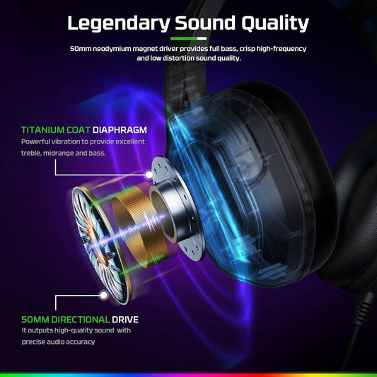 FC200 PC Gaming Headset for PS4, PS5, Switch, Xbox One, Mac, Noise Canceling Headphones with Microphone, Computer Headset with 3.5mm Jack & RGB Light