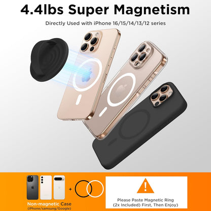 Magnetic Phone Ring Grip Holder, Silicone Finger Loop Grip, Compatible with MasSafe, Back of Phone for iPhone Pro Max/Plus/16/15/15/14/13/12 Series, Black