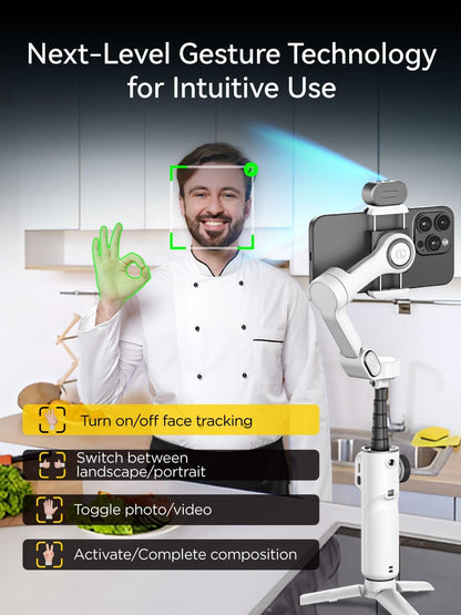 Gimbal Stabilizer for iPhone, Phone Gimbal with AI Tracking Sensor for Vlog Recording, 3-Axis Phone Gimbal with 7.8' Extension Rod and OLED Display for iPhone/Android-Smart X2 AI White